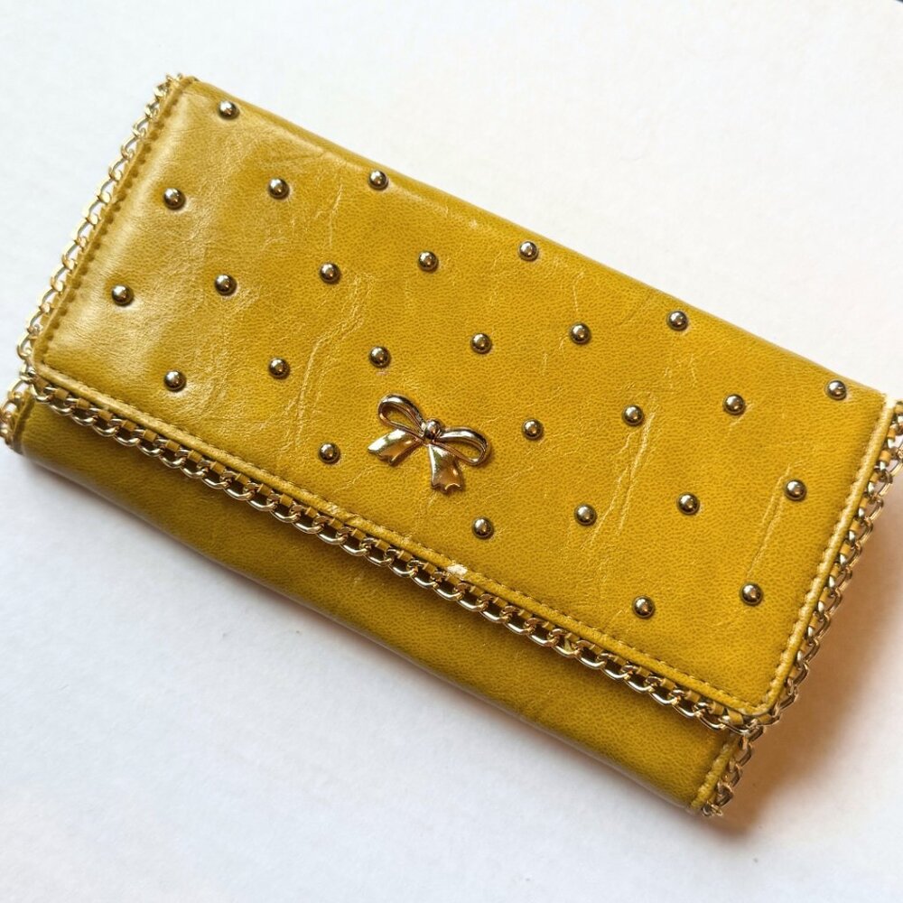 Yellow Studded Bow Chain Wallet